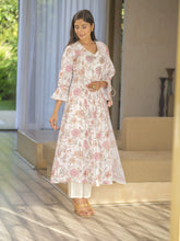 Off White Floral Printed A-Line Kurta and Trousers With Dupatta-MLWSHKS4287OFW